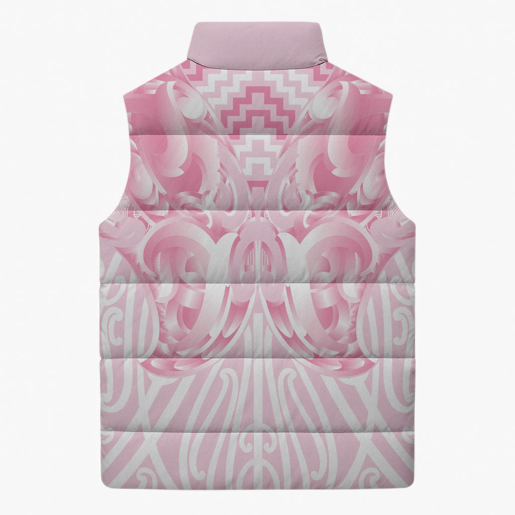 Aotearoa Kowhaiwhai Poutama Pink Motif Sleeveless Puffer Jacket LT9 - Polynesian Pride