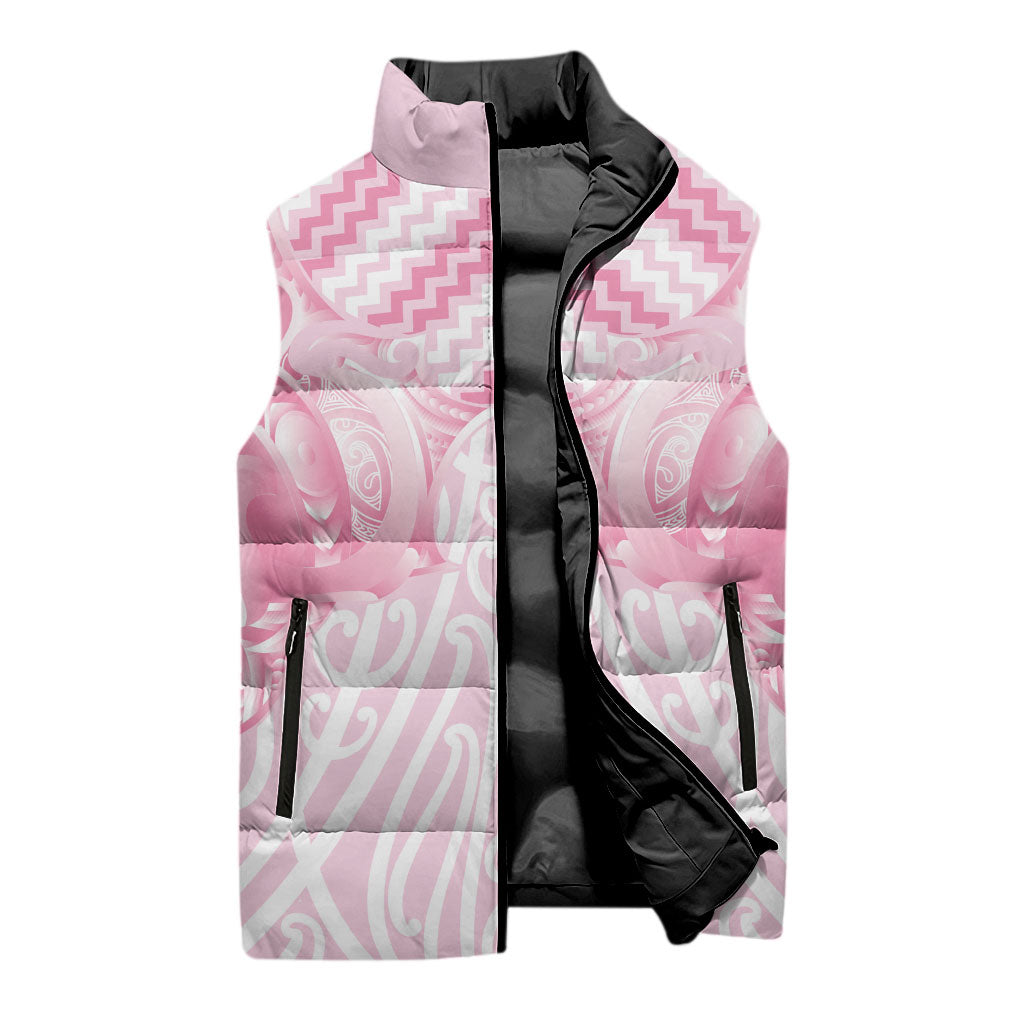 Aotearoa Kowhaiwhai Poutama Pink Motif Sleeveless Puffer Jacket LT9 - Polynesian Pride