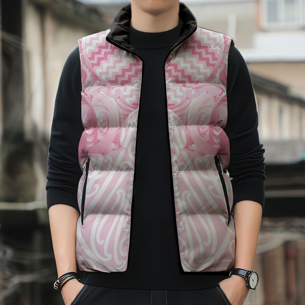 Aotearoa Kowhaiwhai Poutama Pink Motif Sleeveless Puffer Jacket LT9 - Polynesian Pride