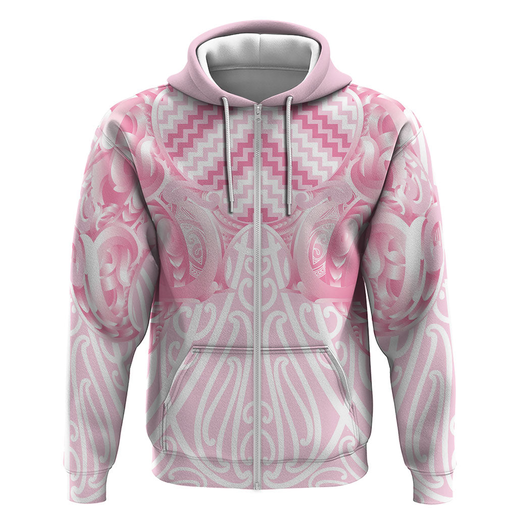 Aotearoa Kowhaiwhai Poutama Pink Motif Zip Hoodie LT9 Zip Hoodie Pink - Polynesian Pride