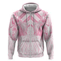 Aotearoa Kowhaiwhai Poutama Pink Motif Zip Hoodie LT9 Zip Hoodie Pink - Polynesian Pride