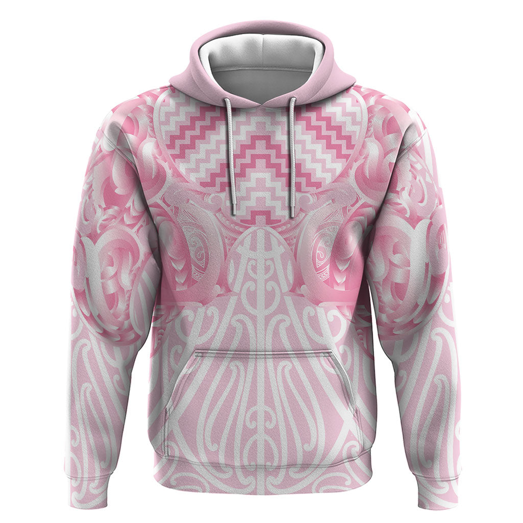 Aotearoa Kowhaiwhai Poutama Pink Motif Zip Hoodie LT9 Pullover Hoodie Pink - Polynesian Pride