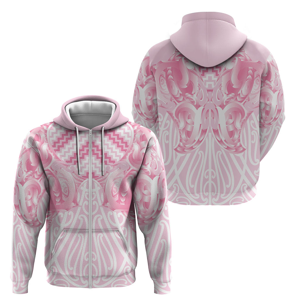 Aotearoa Kowhaiwhai Poutama Pink Motif Zip Hoodie LT9 - Polynesian Pride