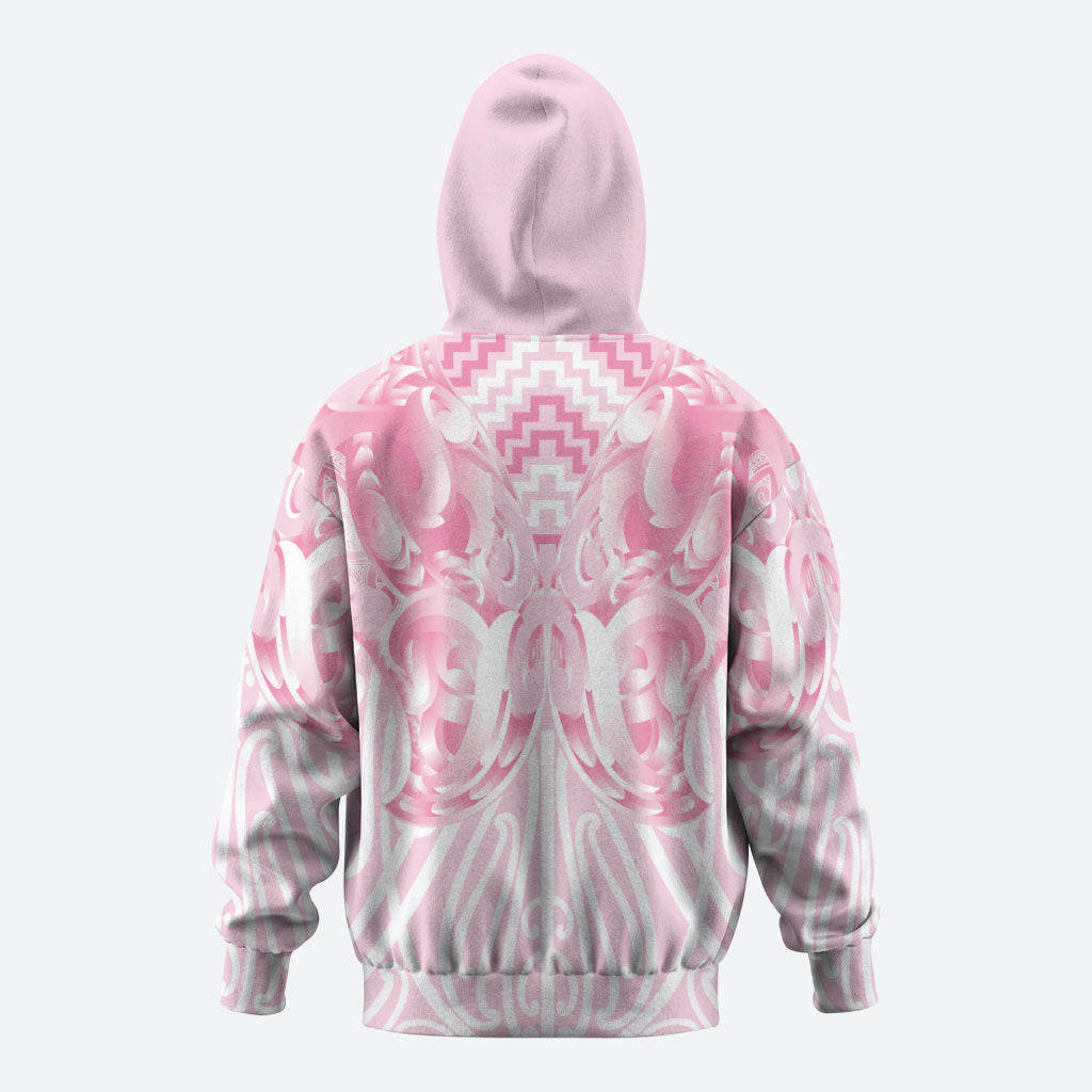 Aotearoa Kowhaiwhai Poutama Pink Motif Zip Hoodie LT9 - Polynesian Pride
