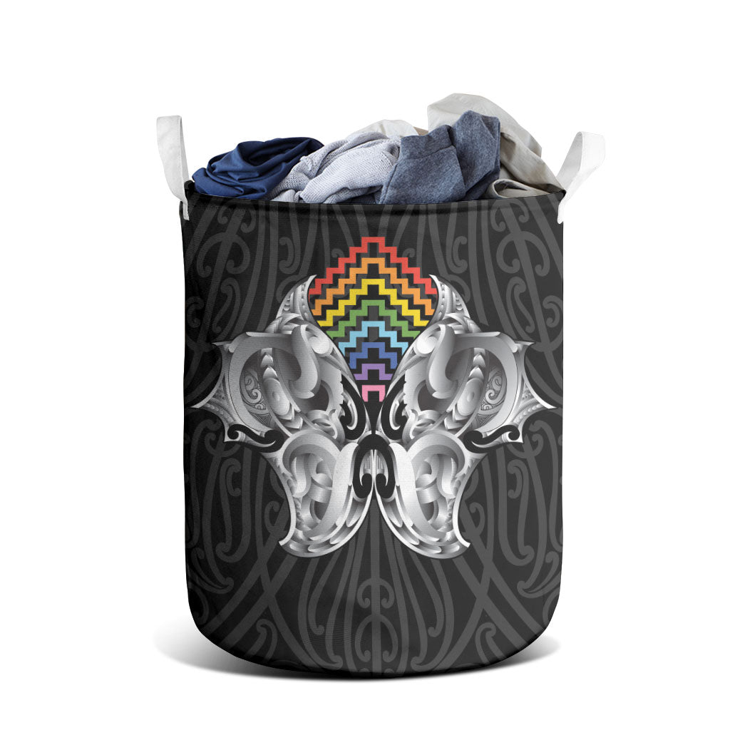 Aotearoa Kowhaiwhai Poutama Rainbow Motif Laundry Basket LT9 - Polynesian Pride