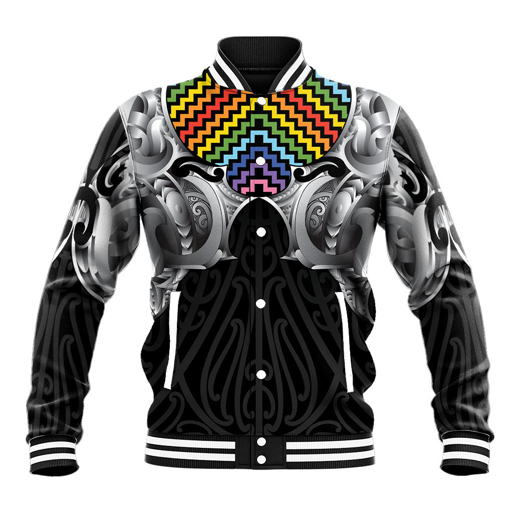 Aotearoa Kowhaiwhai Poutama Rainbow Motif Baseball Jacket LT9 Unisex Rainbow - Polynesian Pride