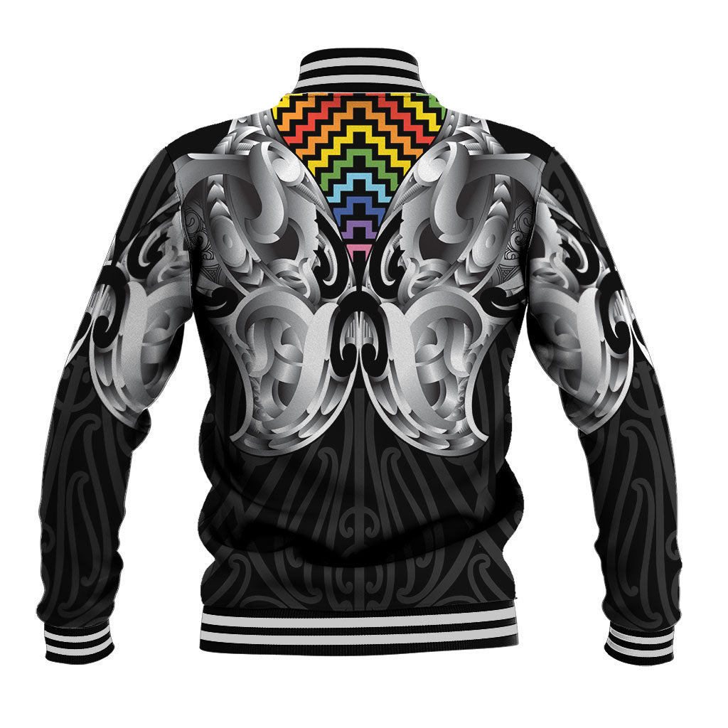 Aotearoa Kowhaiwhai Poutama Rainbow Motif Baseball Jacket LT9 - Polynesian Pride