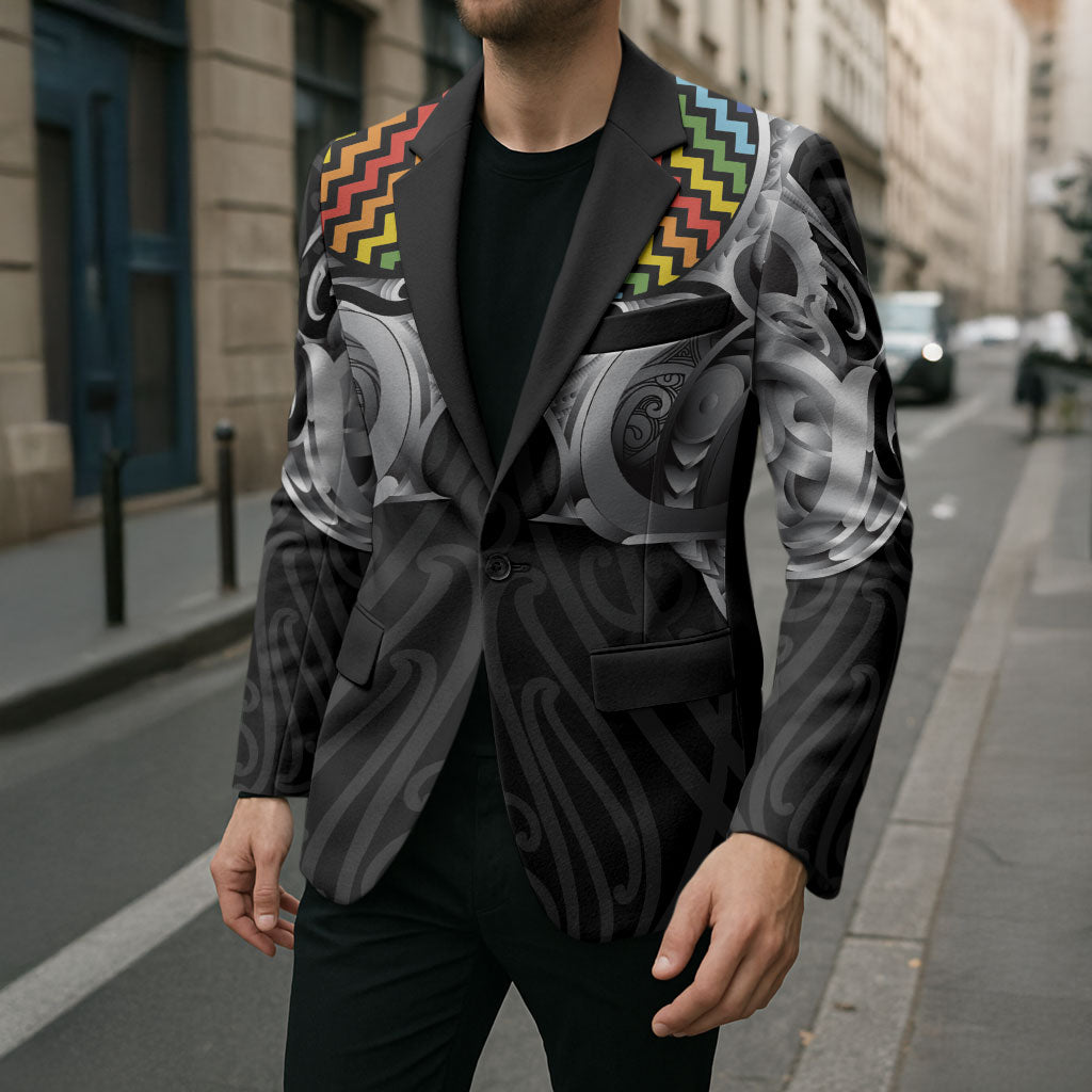 Aotearoa Kowhaiwhai Poutama Rainbow Motif Blazer