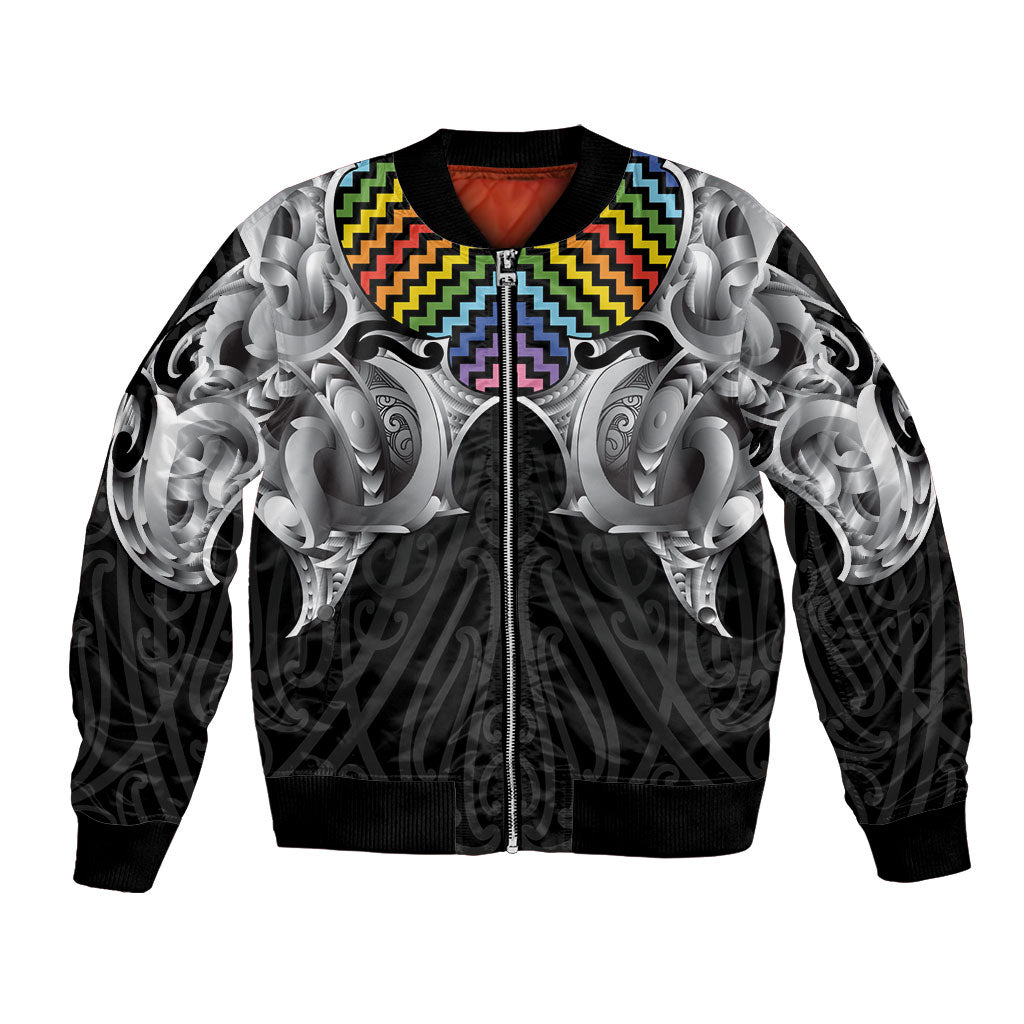 Aotearoa Kowhaiwhai Poutama Rainbow Motif Bomber Jacket