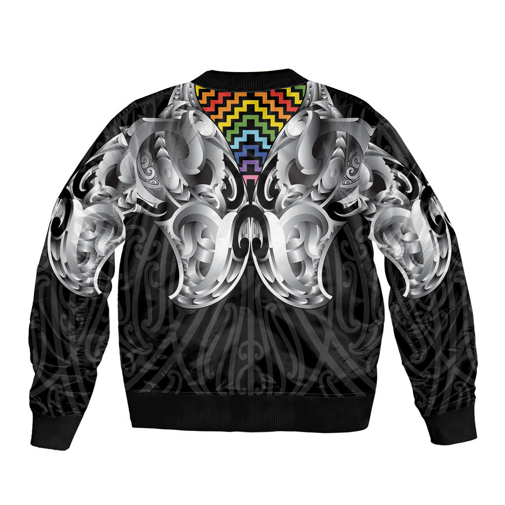 Aotearoa Kowhaiwhai Poutama Rainbow Motif Bomber Jacket