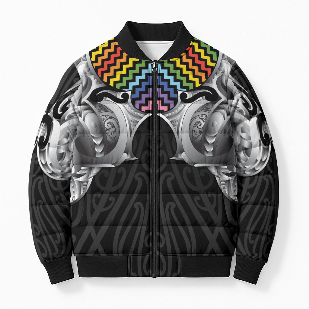 Aotearoa Kowhaiwhai Poutama Rainbow Motif Bomber Puffer Jacket LT9 Unisex Rainbow - Polynesian Pride