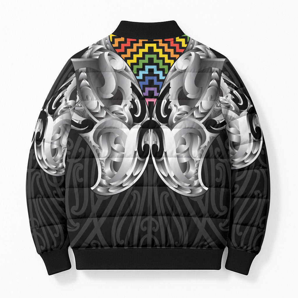 Aotearoa Kowhaiwhai Poutama Rainbow Motif Bomber Puffer Jacket LT9 - Polynesian Pride
