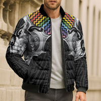 Aotearoa Kowhaiwhai Poutama Rainbow Motif Bomber Puffer Jacket LT9 - Polynesian Pride