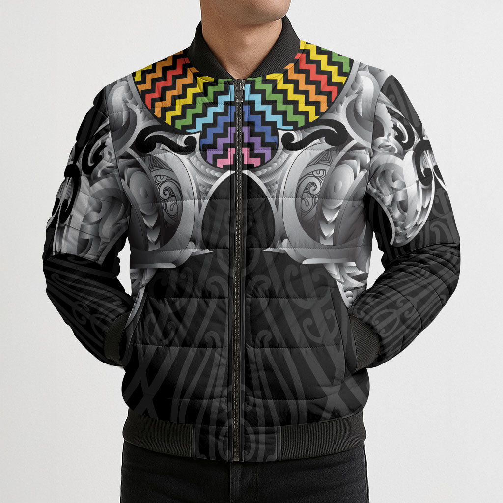 Aotearoa Kowhaiwhai Poutama Rainbow Motif Bomber Puffer Jacket LT9 - Polynesian Pride