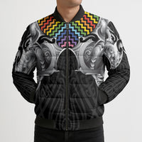 Aotearoa Kowhaiwhai Poutama Rainbow Motif Bomber Puffer Jacket LT9 - Polynesian Pride