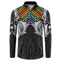 Aotearoa Kowhaiwhai Poutama Rainbow Motif Button Sweatshirt