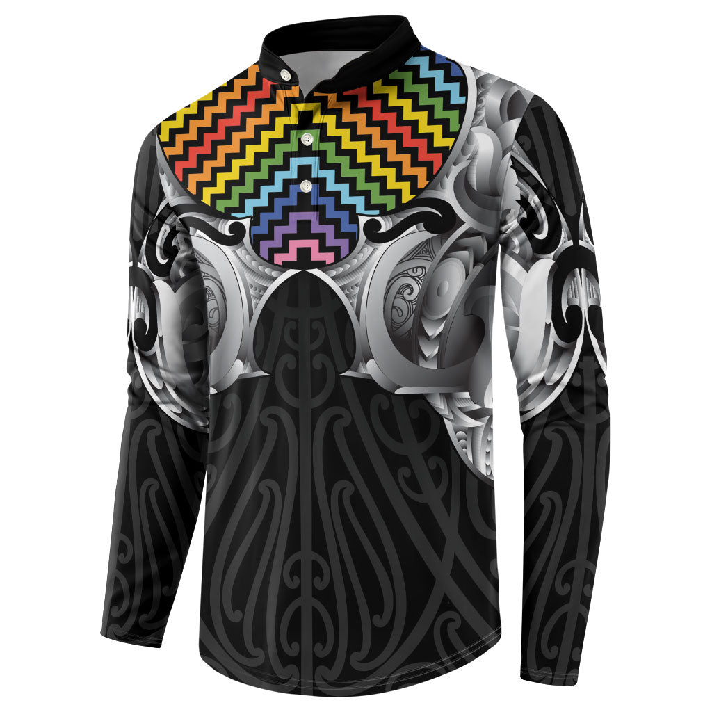 Aotearoa Kowhaiwhai Poutama Rainbow Motif Button Sweatshirt