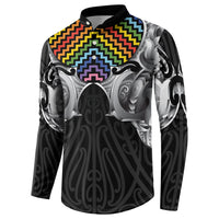 Aotearoa Kowhaiwhai Poutama Rainbow Motif Button Sweatshirt