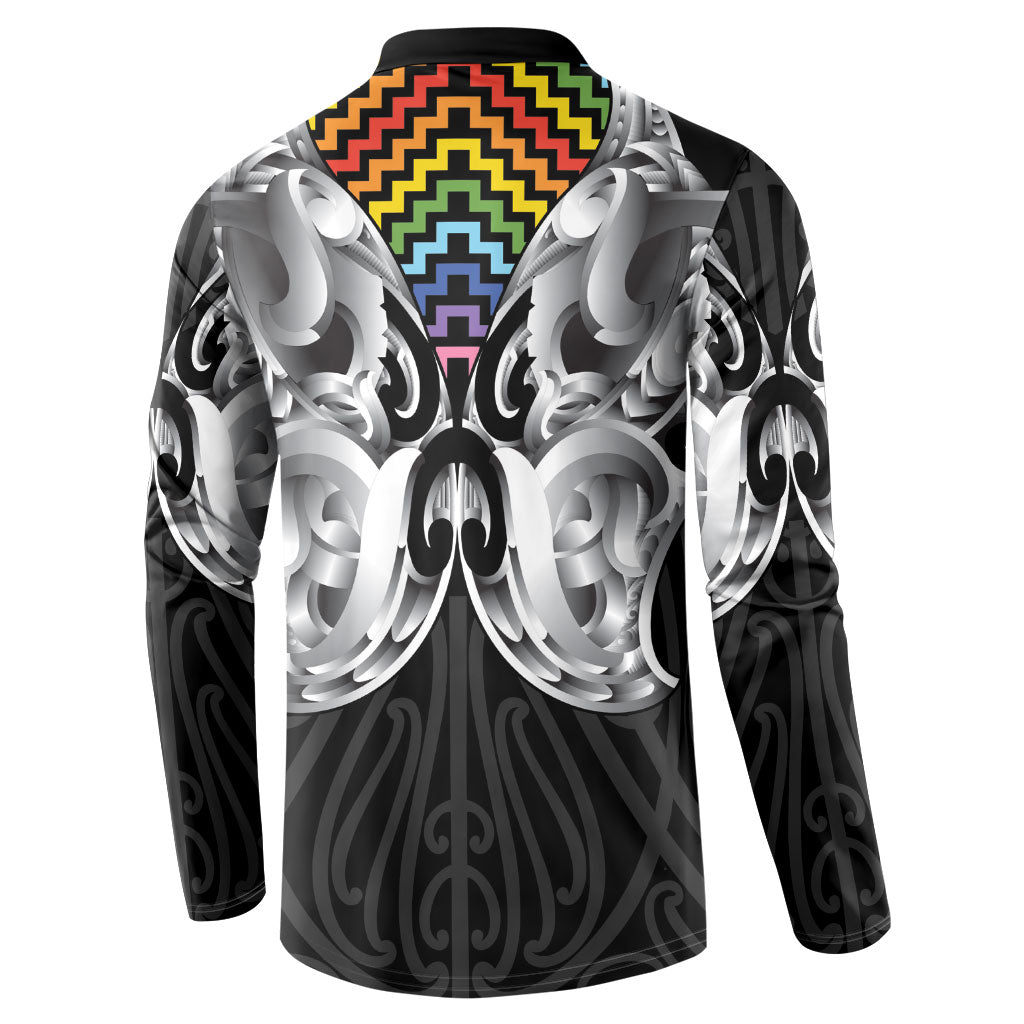 Aotearoa Kowhaiwhai Poutama Rainbow Motif Button Sweatshirt