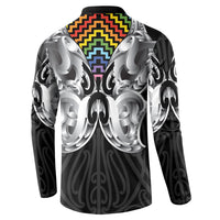 Aotearoa Kowhaiwhai Poutama Rainbow Motif Button Sweatshirt