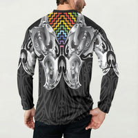 Aotearoa Kowhaiwhai Poutama Rainbow Motif Button Sweatshirt