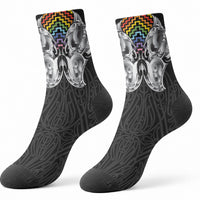 Aotearoa Kowhaiwhai Poutama Rainbow Motif Crew Socks LT9 - Polynesian Pride