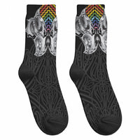 Aotearoa Kowhaiwhai Poutama Rainbow Motif Crew Socks LT9 - Polynesian Pride