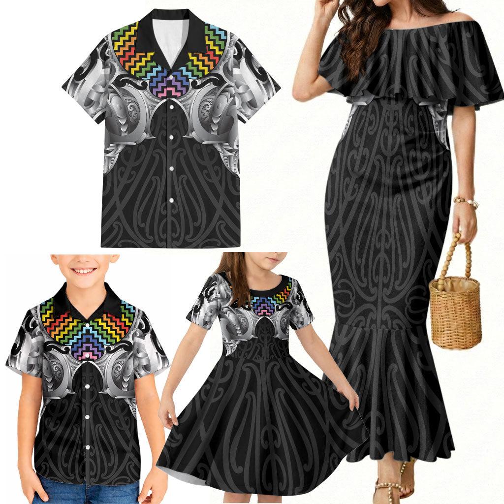Aotearoa Kowhaiwhai Poutama Rainbow Motif Family Matching Mermaid Dress and Hawaiian Shirt LT9 - Polynesian Pride