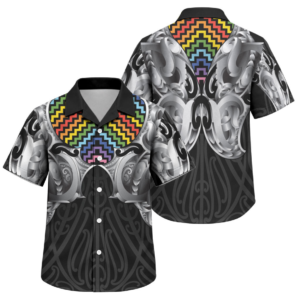 Aotearoa Kowhaiwhai Poutama Rainbow Motif Family Matching Mermaid Dress and Hawaiian Shirt LT9 Son's Shirt Rainbow - Polynesian Pride