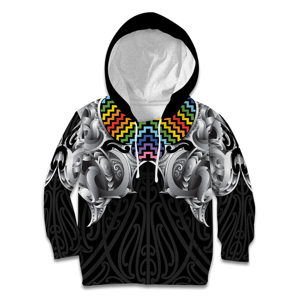 Aotearoa Kowhaiwhai Poutama Rainbow Motif Kid Hoodie LT9 Hoodie Rainbow - Polynesian Pride