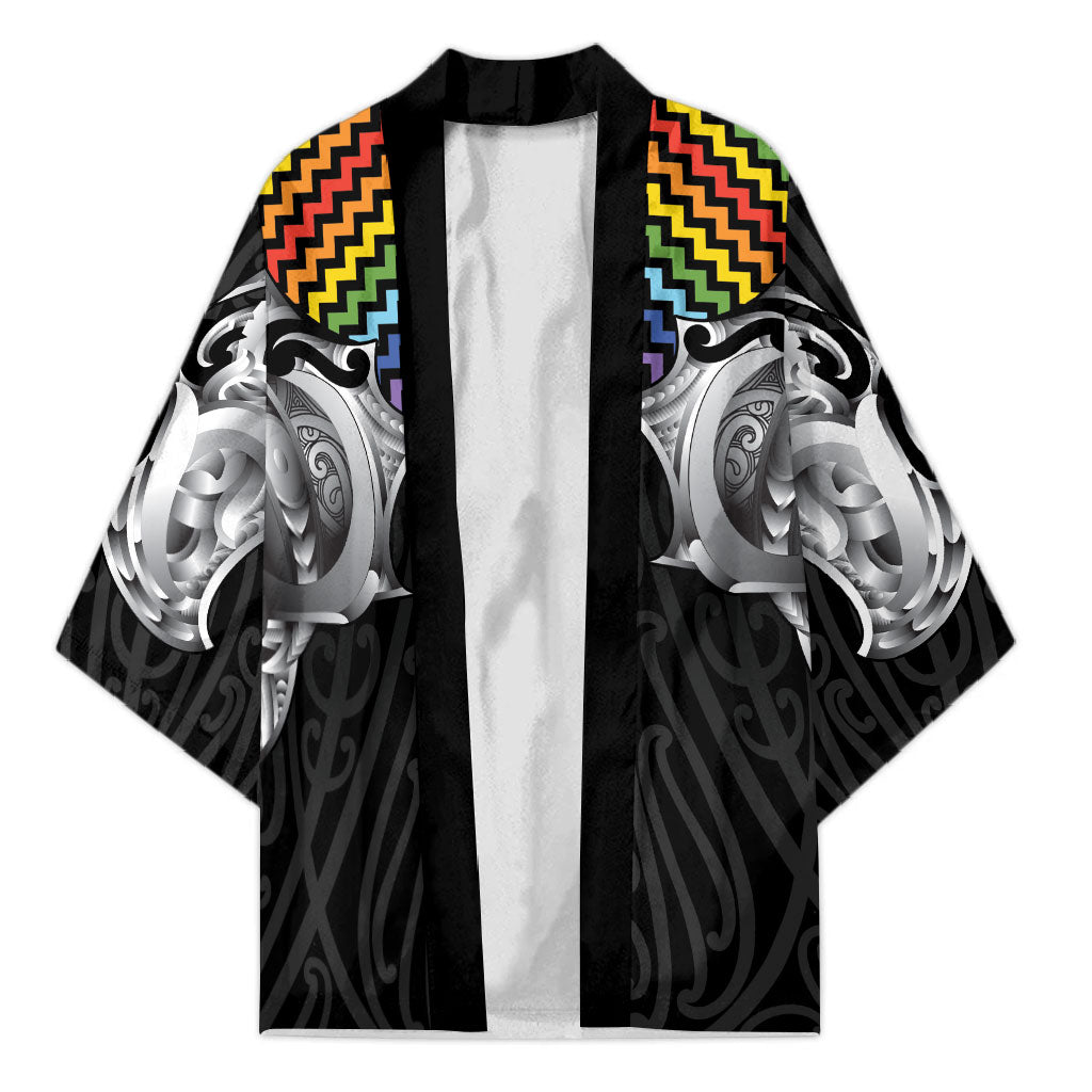 Aotearoa Kowhaiwhai Poutama Rainbow Motif Kimono LT9 Unisex Rainbow - Polynesian Pride