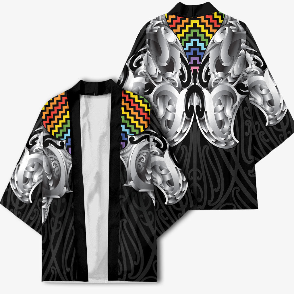 Aotearoa Kowhaiwhai Poutama Rainbow Motif Kimono LT9 - Polynesian Pride