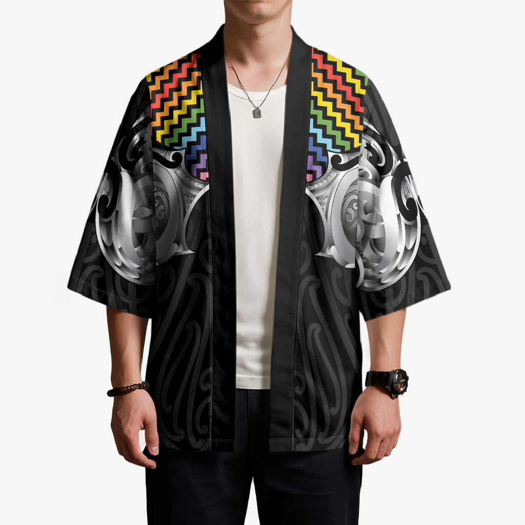 Aotearoa Kowhaiwhai Poutama Rainbow Motif Kimono LT9 - Polynesian Pride