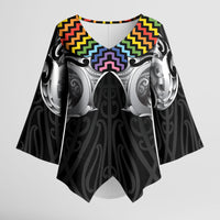 Aotearoa Kowhaiwhai Poutama Rainbow Motif Kimono Sleeve Blouse LT9 Female Rainbow - Polynesian Pride
