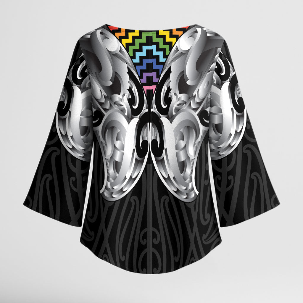 Aotearoa Kowhaiwhai Poutama Rainbow Motif Kimono Sleeve Blouse LT9 - Polynesian Pride