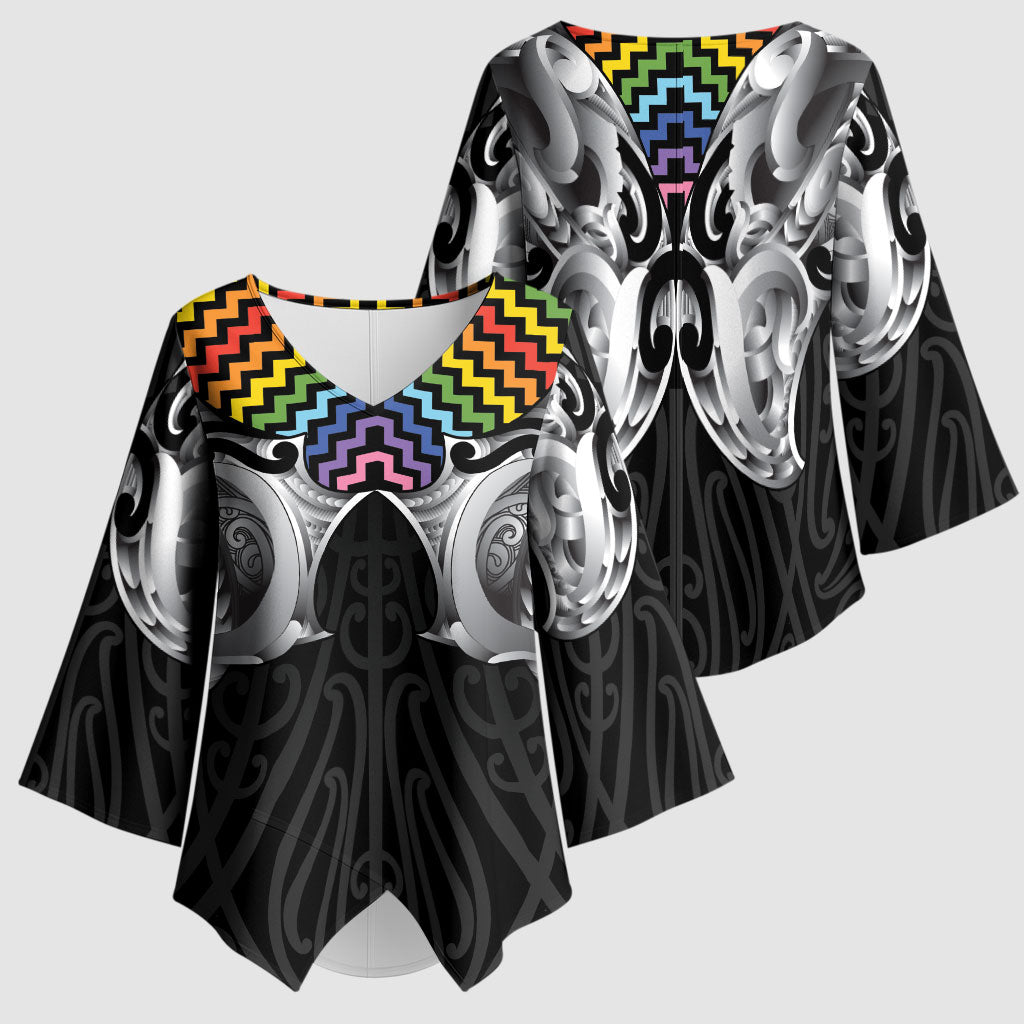 Aotearoa Kowhaiwhai Poutama Rainbow Motif Kimono Sleeve Blouse LT9 - Polynesian Pride
