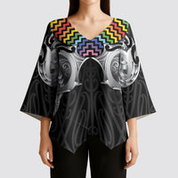 Aotearoa Kowhaiwhai Poutama Rainbow Motif Kimono Sleeve Blouse LT9 - Polynesian Pride