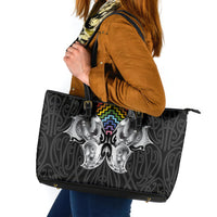 Aotearoa Kowhaiwhai Poutama Rainbow Motif Leather Tote Bag LT9 Rainbow - Polynesian Pride