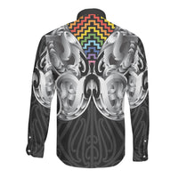 Aotearoa Kowhaiwhai Poutama Rainbow Motif Long Sleeve Button Shirt LT9 - Polynesian Pride