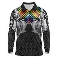 Aotearoa Kowhaiwhai Poutama Rainbow Motif Long Sleeve Polo Shirt LT9 Rainbow - Polynesian Pride