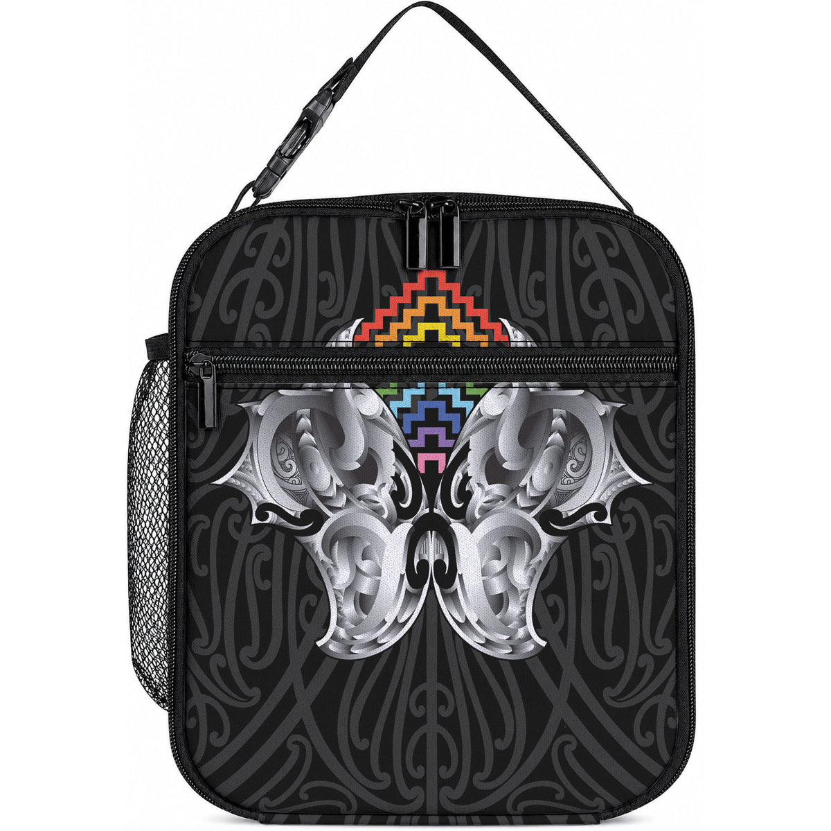 Aotearoa Kowhaiwhai Poutama Rainbow Motif Lunch Bag LT9 10.2 × 8.3 × 4.3 inch Rainbow - Polynesian Pride