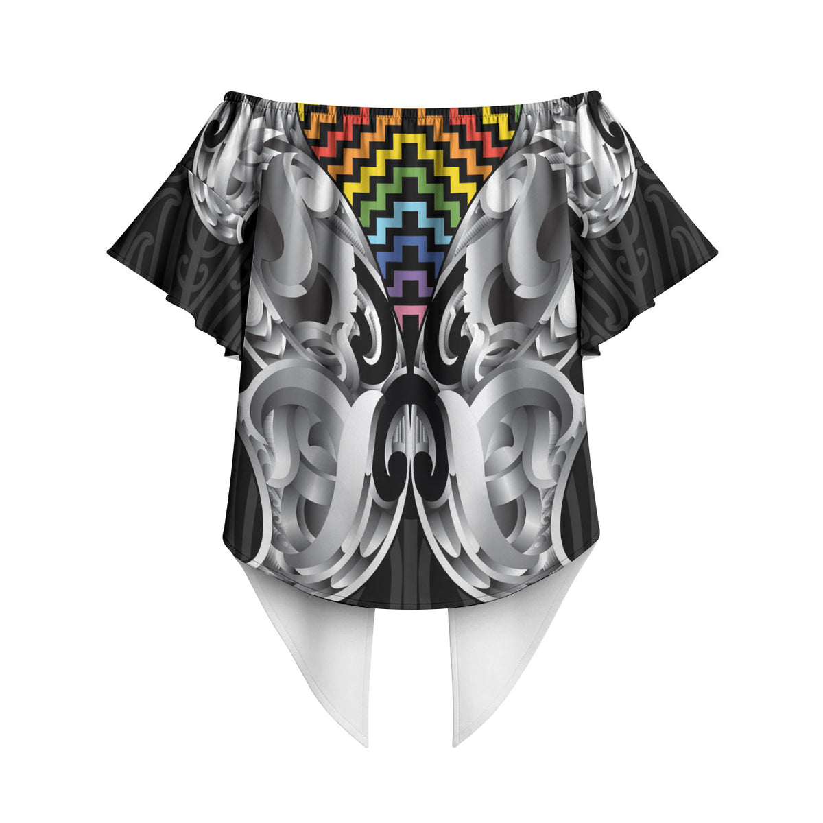 Aotearoa Kowhaiwhai Poutama Rainbow Motif Off Shoulder Wrap Waist Top LT9 - Polynesian Pride