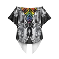 Aotearoa Kowhaiwhai Poutama Rainbow Motif Off Shoulder Wrap Waist Top LT9 - Polynesian Pride