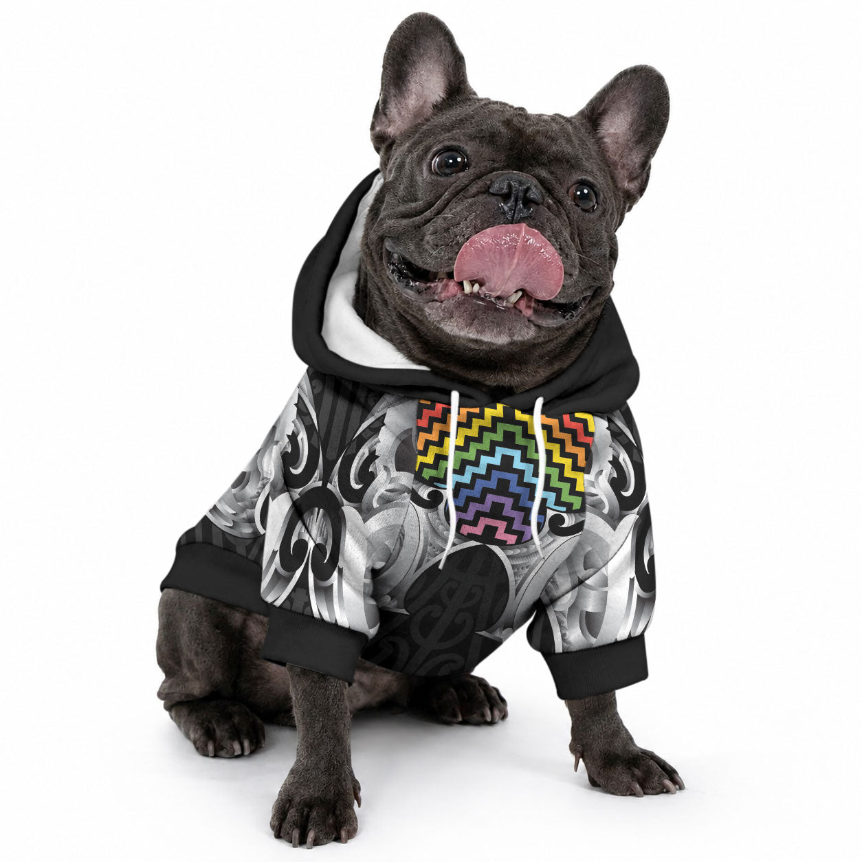 Aotearoa Kowhaiwhai Poutama Rainbow Motif Pet Hoodie LT9 - Polynesian Pride