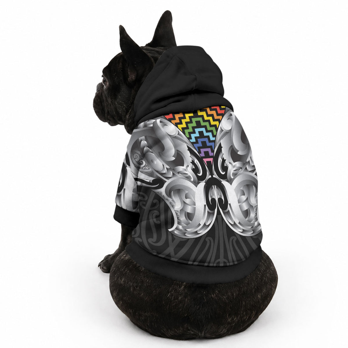 Aotearoa Kowhaiwhai Poutama Rainbow Motif Pet Hoodie LT9 - Polynesian Pride