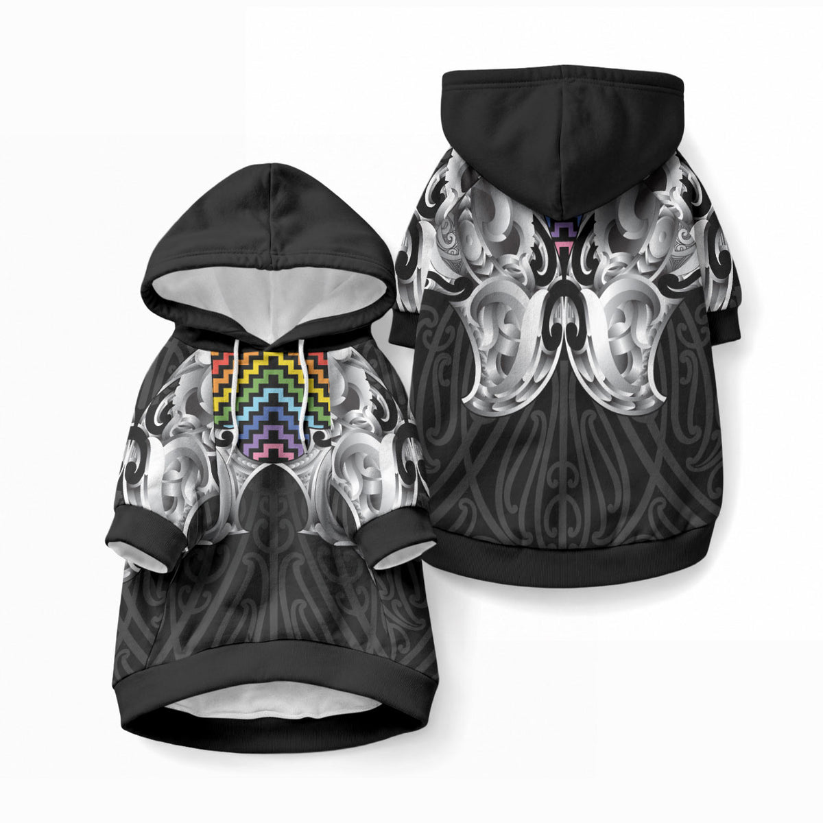 Aotearoa Kowhaiwhai Poutama Rainbow Motif Pet Hoodie LT9 Pullover Rainbow - Polynesian Pride