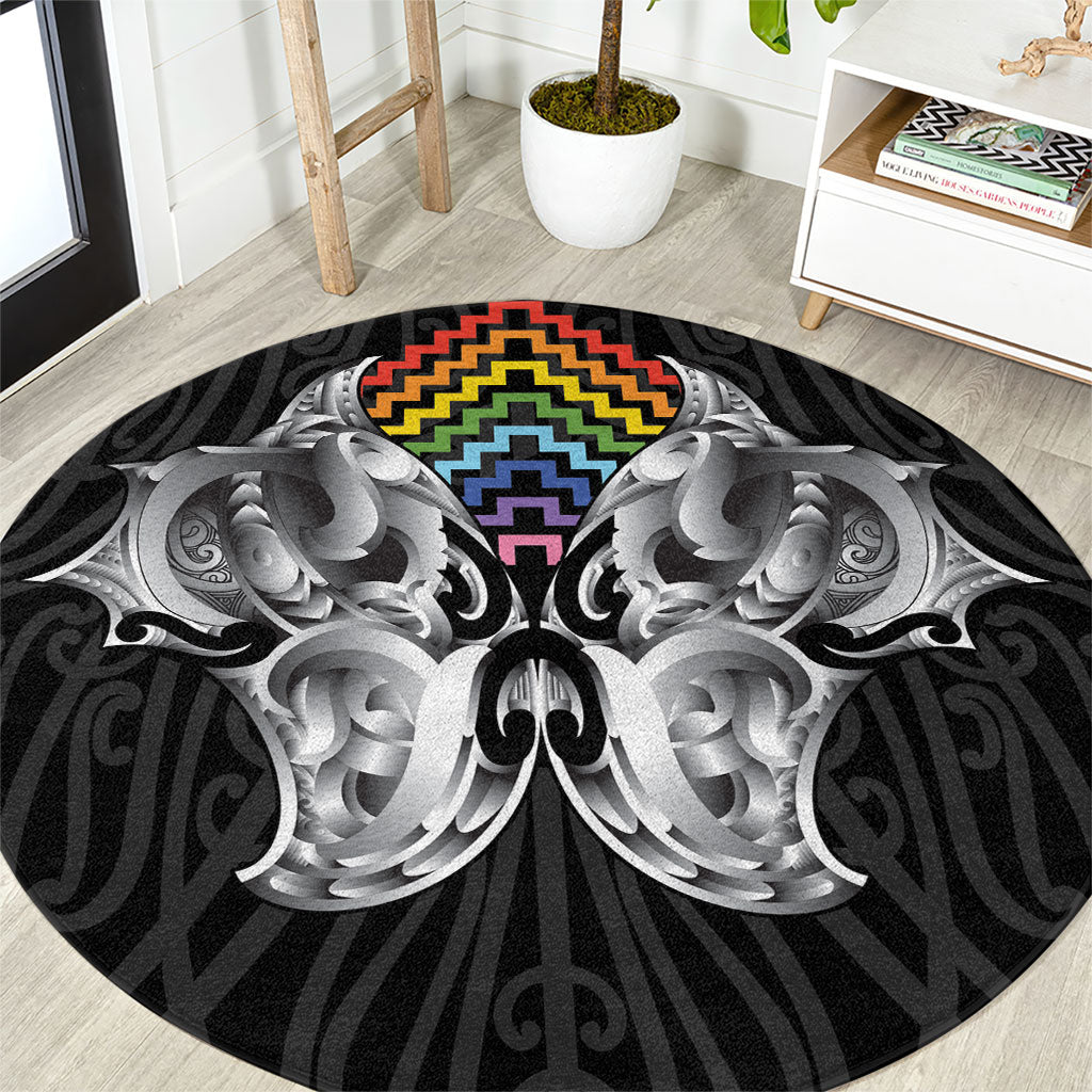 Aotearoa Kowhaiwhai Poutama Rainbow Motif Round Carpet LT9 Rainbow - Polynesian Pride