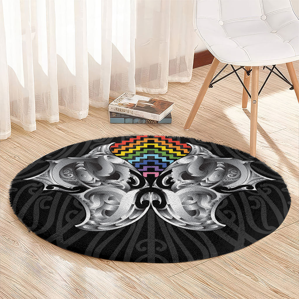 Aotearoa Kowhaiwhai Poutama Rainbow Motif Round Carpet LT9 - Polynesian Pride