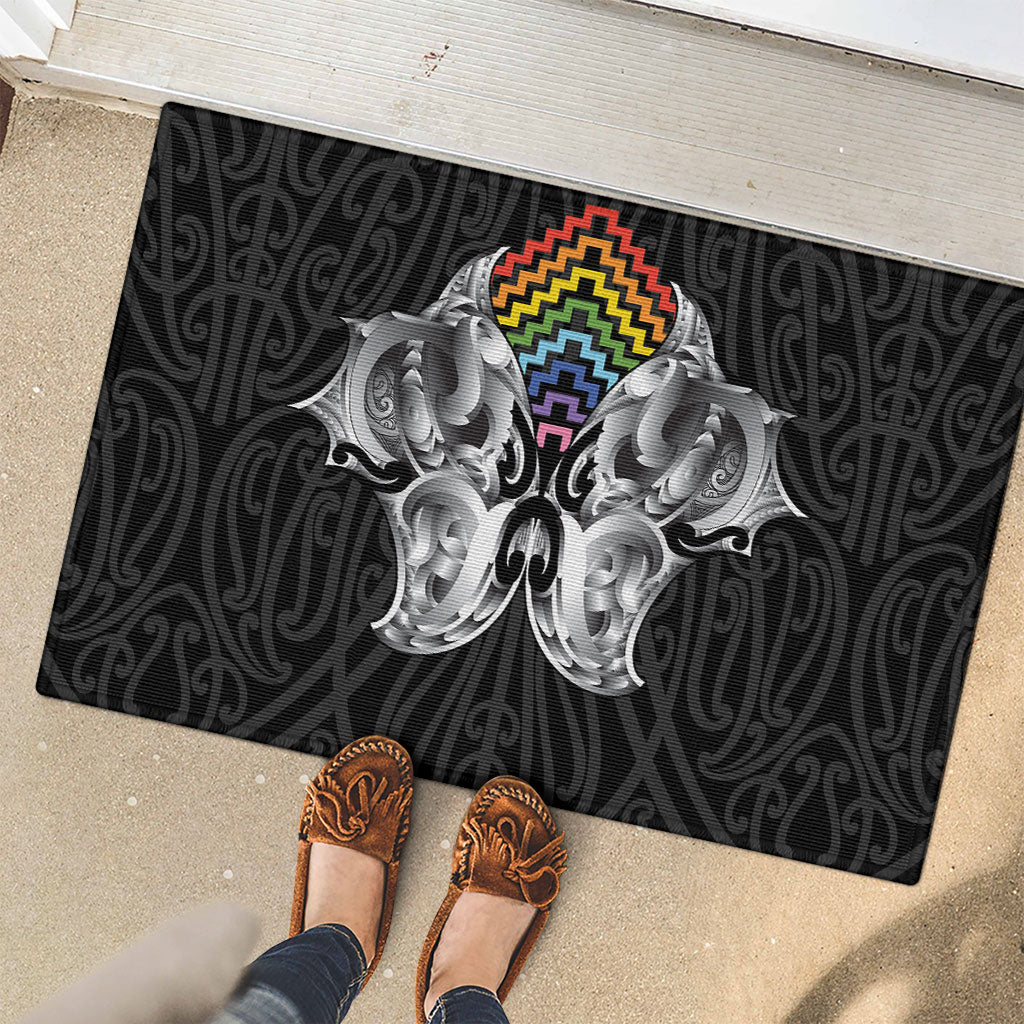 Aotearoa Kowhaiwhai Poutama Rainbow Motif Rubber Doormat LT9 - Polynesian Pride