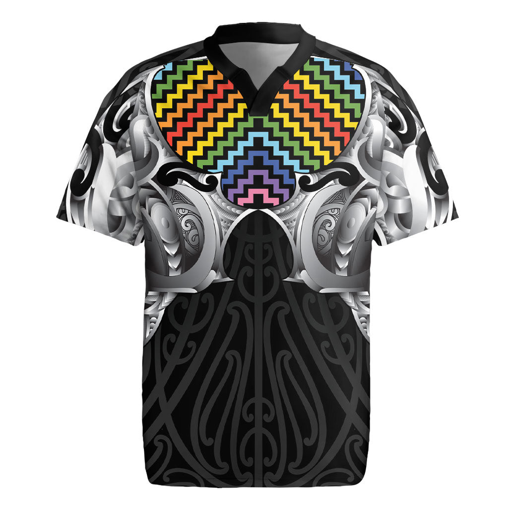 Aotearoa Kowhaiwhai Poutama Rainbow Motif Rugby Jersey LT9 Rainbow - Polynesian Pride